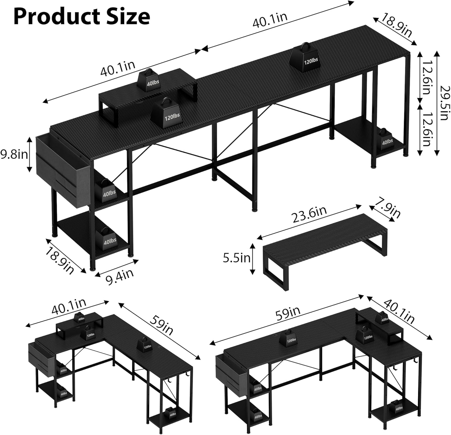 GIKPAL Desk Product Dimensions