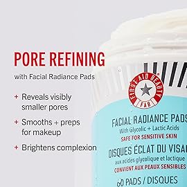 First Aid Beauty - Facial Radiance Pads with Glycolic & Lactic Acids, Daily Exfoliating Pads with AHA, Visibly Smaller Pores, Help Tone & Brighten Skin, One-Step Makeup Prep, Compostable, 28, 3ct
