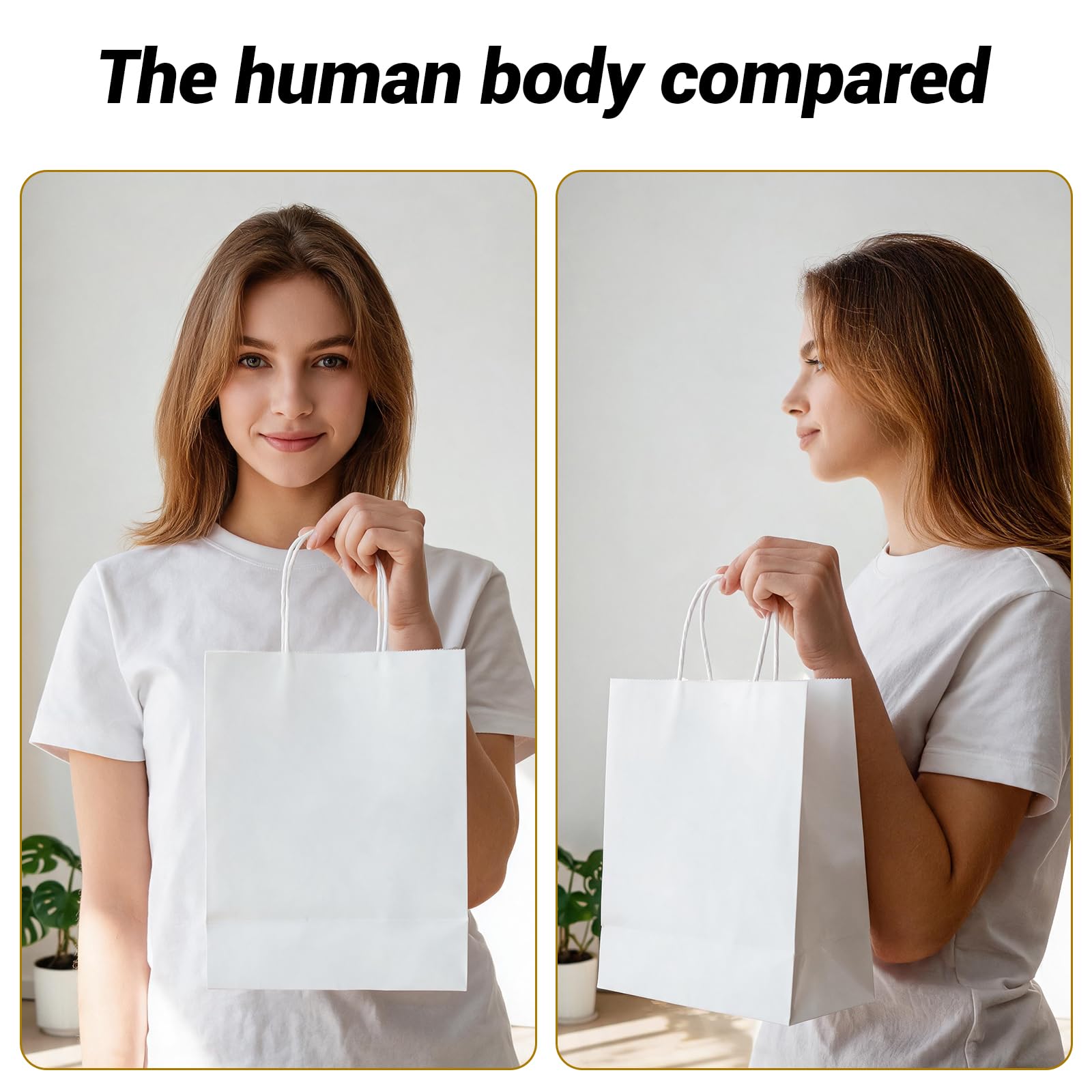 Bolsas de papel kraft blancas medianas con asas a granel, bolsas de regalo Bagmad de 8 x 4.7 x 10 pulgadas, bolsas de regalo para manualidades, compras, fiestas, bodas, sacos (100)