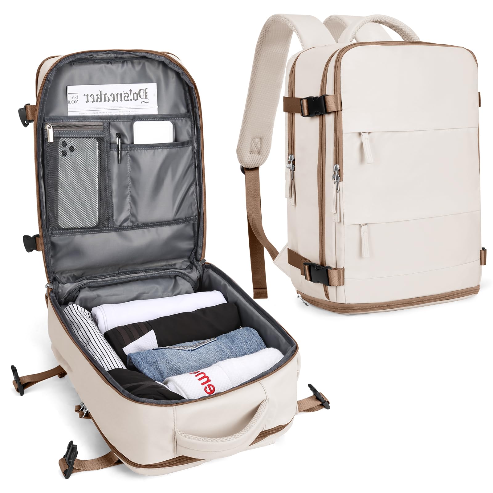 Cabin Bags for Travel, Underseat Carry on Hand Luggage Backpack for Women Airplane Approved Travel Backpack Personal Item Travel Bag 14 inch Laptop Backpack for Business Casual Work Beige — view 15