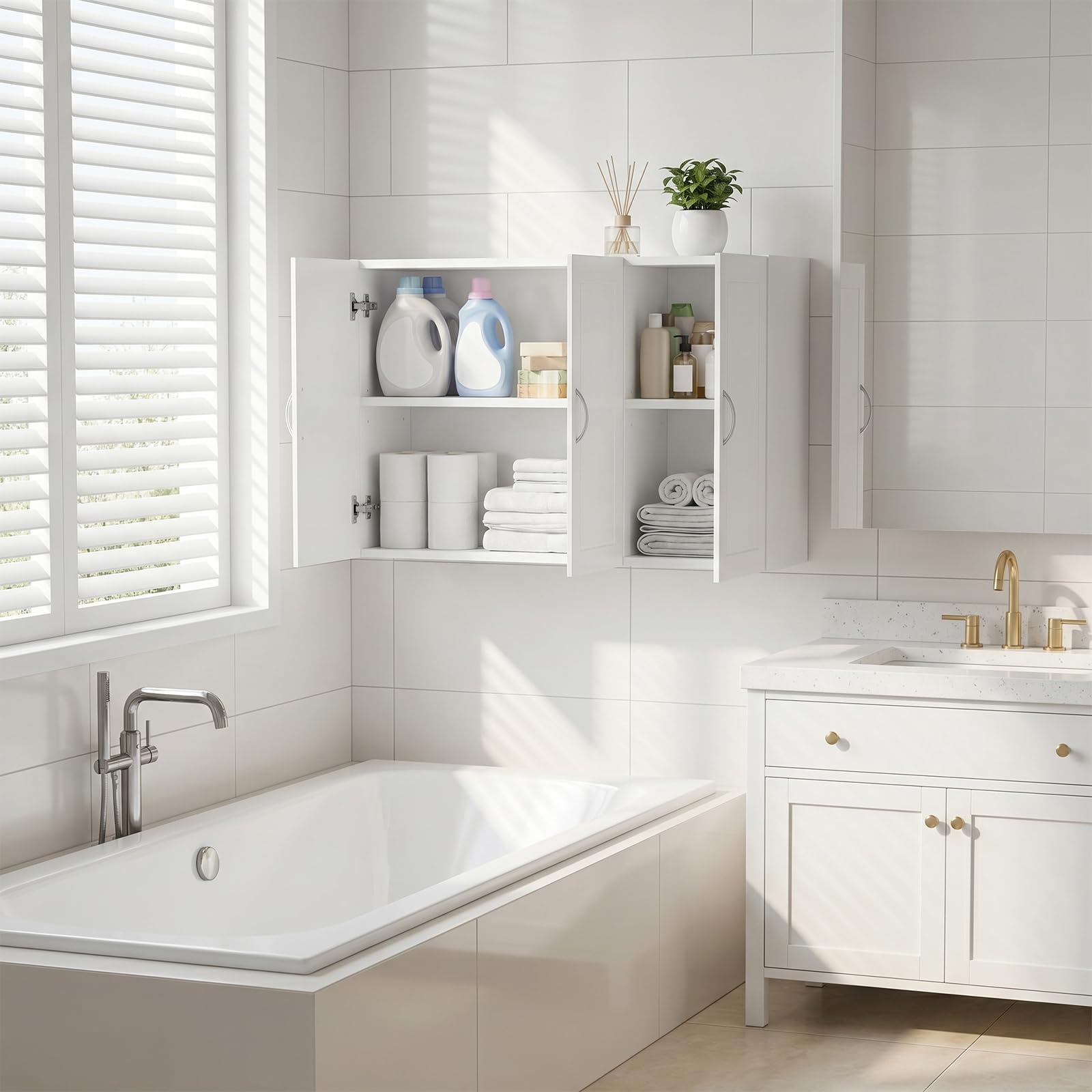 Mueble de baño suspendido 60x30x90 cm Blanco | Estantes ajustables, melamina resistente a la humedad, desmontable, antibalanceo, fácil montaje, baño, cocina, entrada