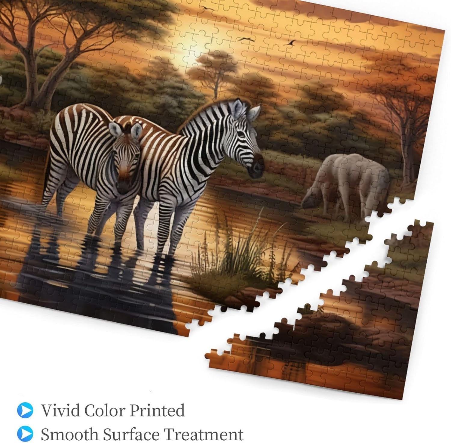 Puzzles for Adults 1000 Pieces Jigsaw Puzzles Zebra African Grassland Formation Wooden DIY Families Toys Gift for Home 29.5 x 19.6 in