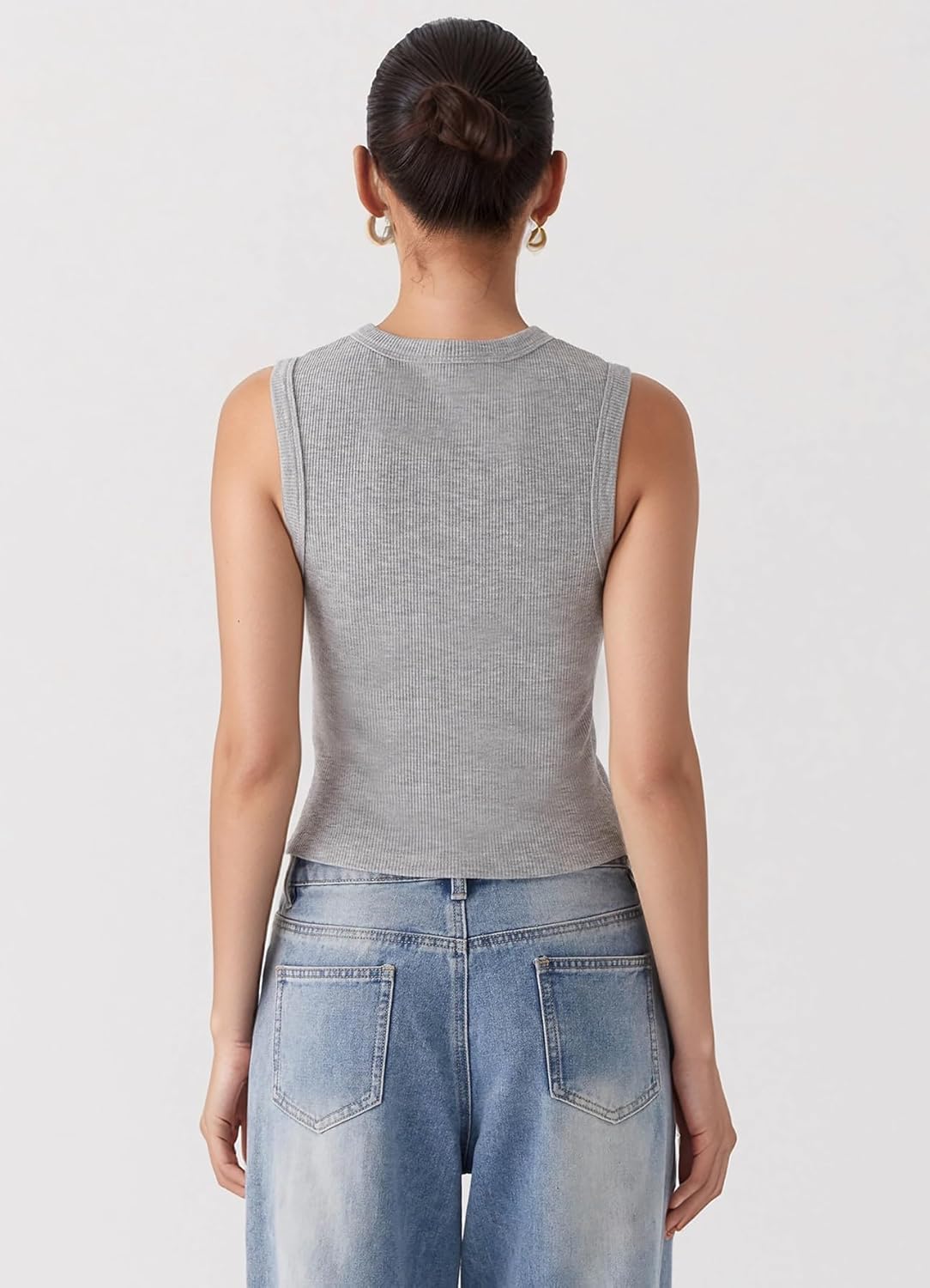 Women’s Button Down Tank Tops Ribbed Summer Vest Button Up Open Front Sleeveless Slim Fit Crop Going Out Tops - Image 4