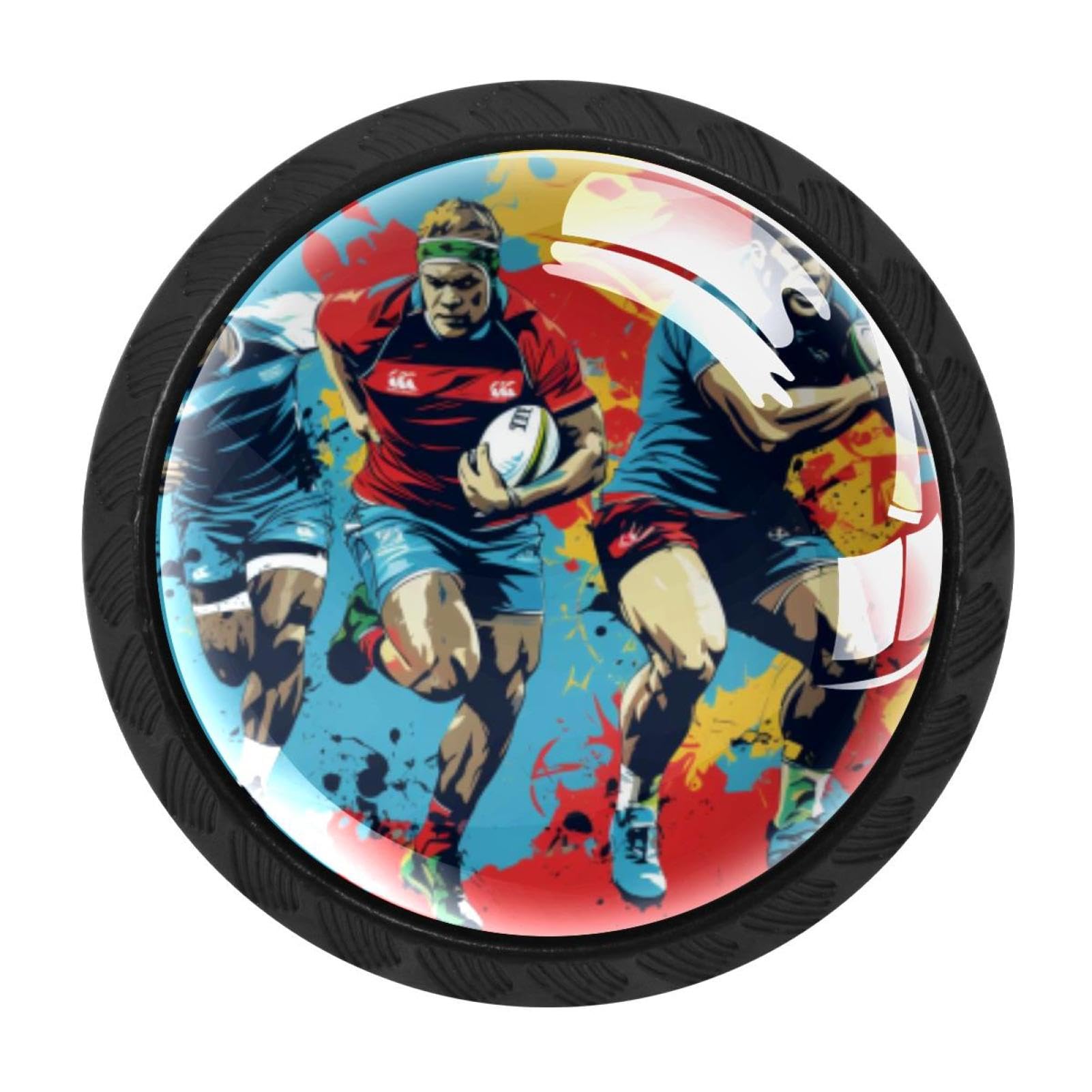 Chenzzzz Multicolored 08 4Pcs Rugby Football Drawer Knobs Black Cabinet Knobs Cupboard Handles Hardware Round Door Pull Handle For Cabinet Wardrobe Drawer Bedroom Bathroom Furniture