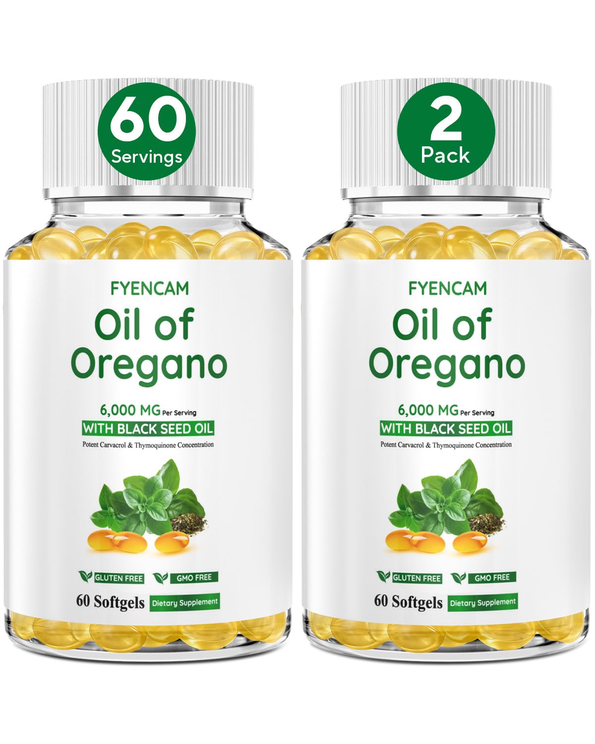 FYENCAM Suplemento de óleo de orégano com óleo de cominho-preto, 6.000 mg + 200 mg, 120 cápsulas gelatinosas