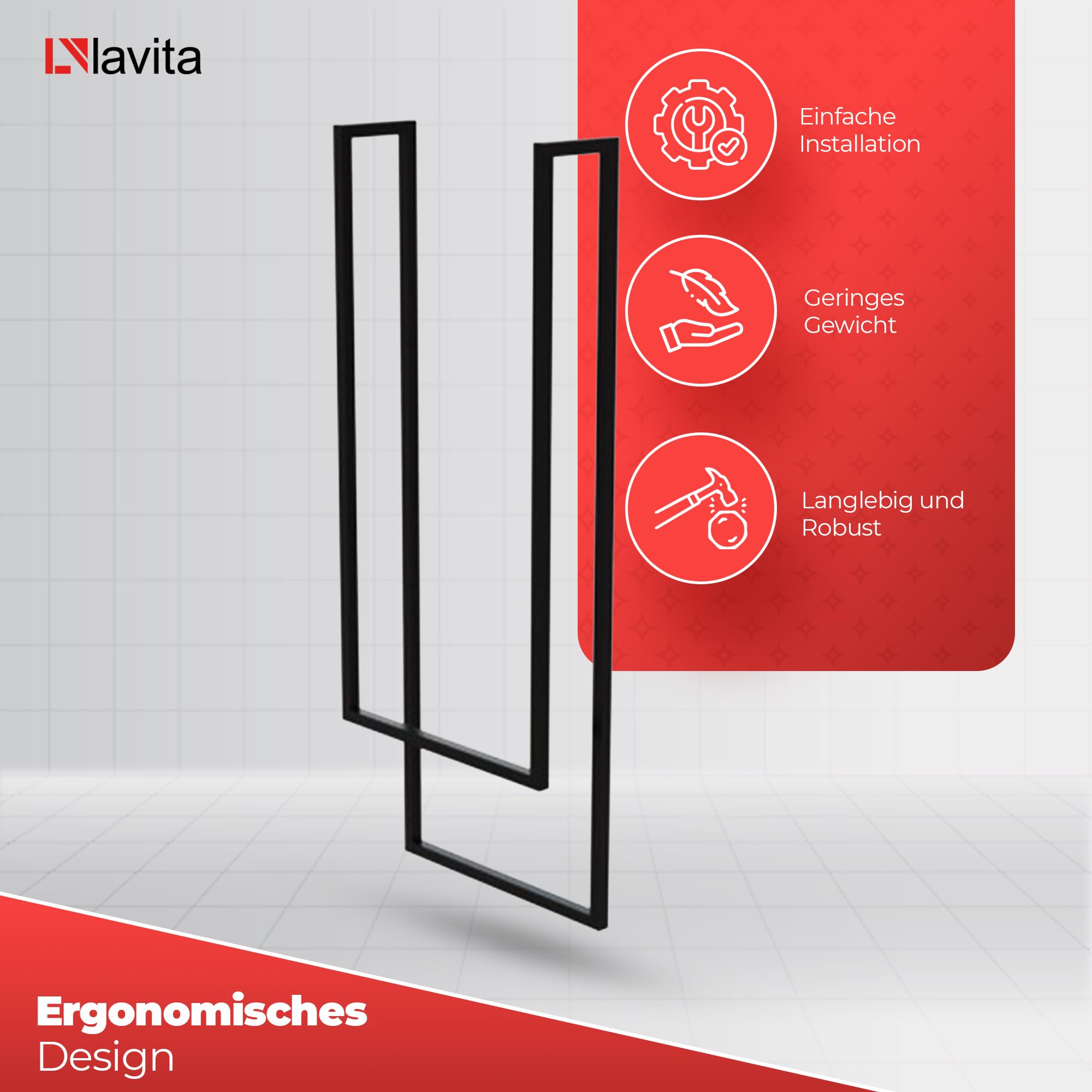 LAVITA MINDORO 1200 Toallero | Negro Mate | Diseño sencillo | Acero al carbono con recubrimiento en polvo | Ahorra espacio | Ideal para la decoración de baño pequeño | Muebles de baño | 450 x 150 x