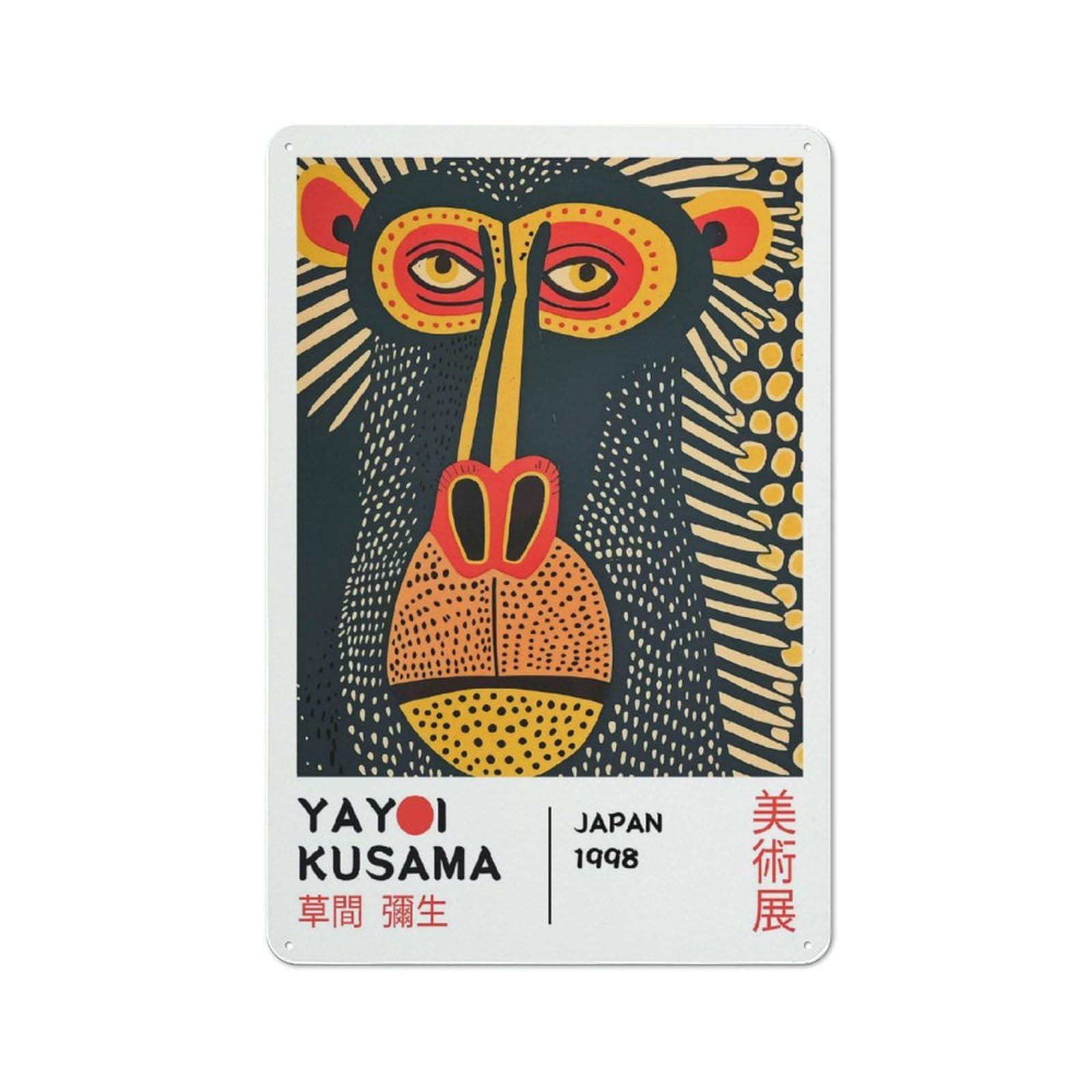 Junmoney Style-1 Workshop Style Garage Metal Sign 30X20cm Featuring Yayoi Kusama Mandrill Exhibition Poster, Industrial Wall Art For Garage, Hobby Room, Office Or Man Cave