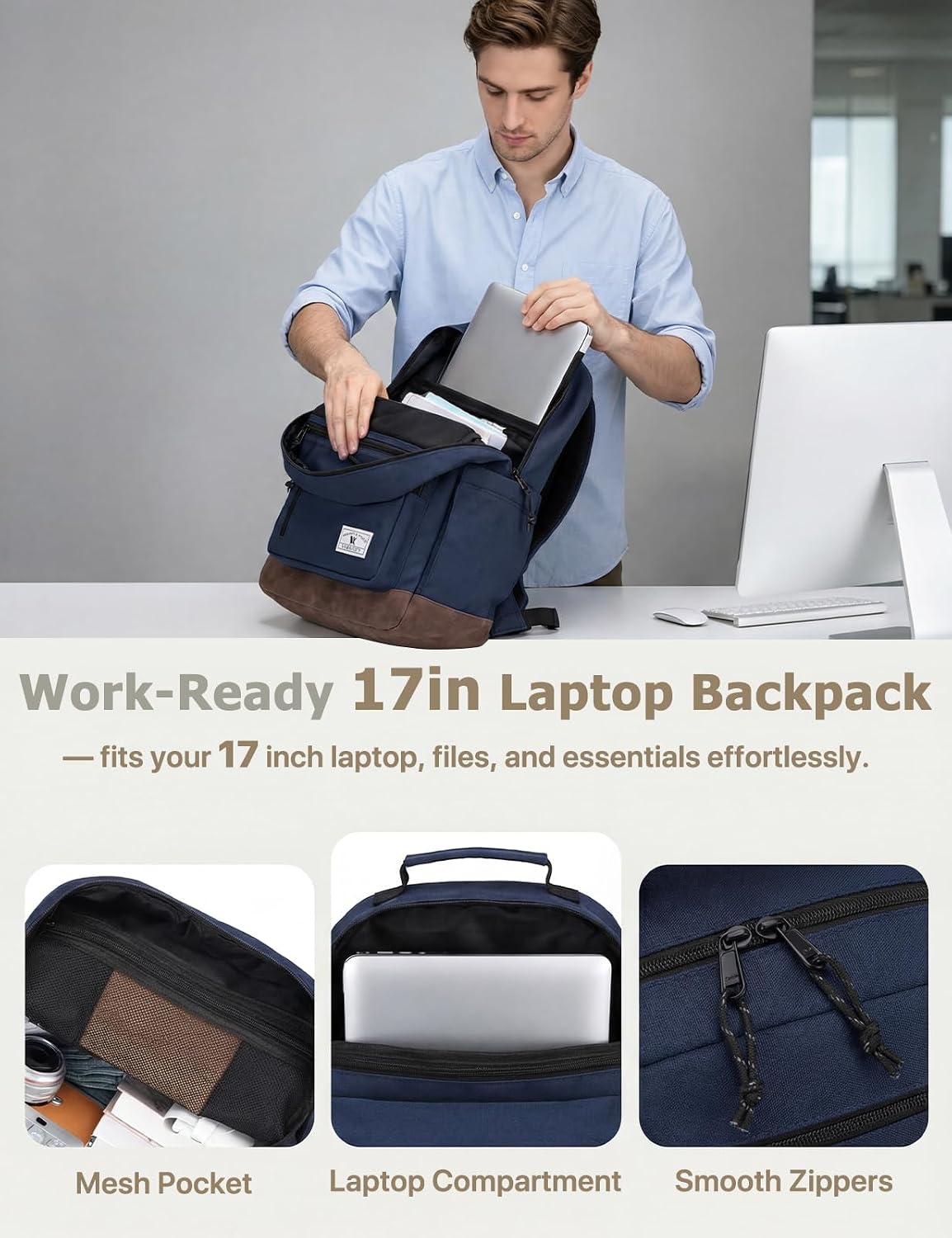 VX VONXURY Backpack for Men Women,Lightweight 17in Bookbag with Mulitiple Pockets,Water Resistant Travel Laptop Backpack