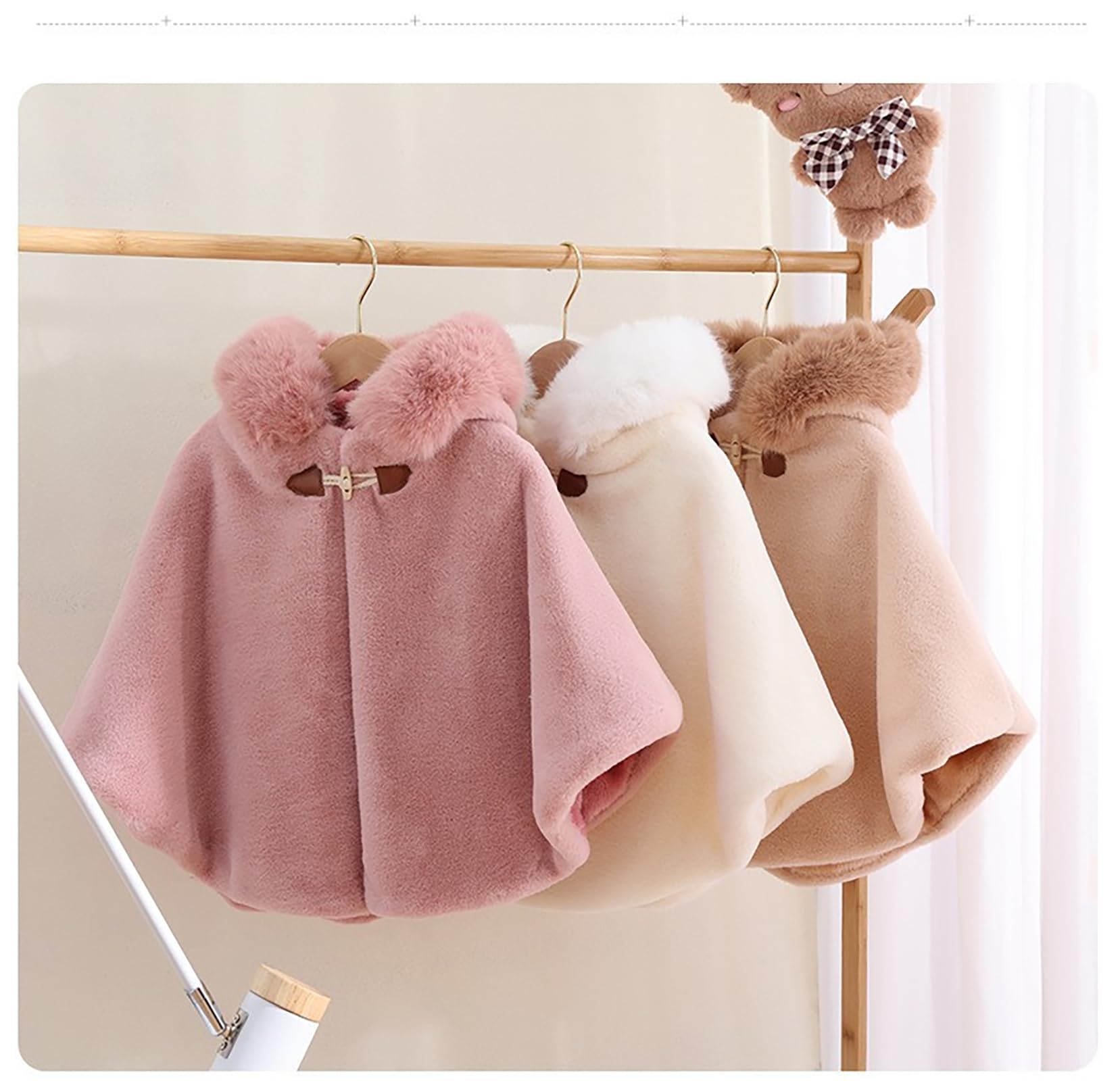 Nemopter Baby Girls Hooded Cape Poncho Scarf Outdoor Warm Winter Hooded Jacket Princess Cape, khaki, 6-12 Monate - Image 4