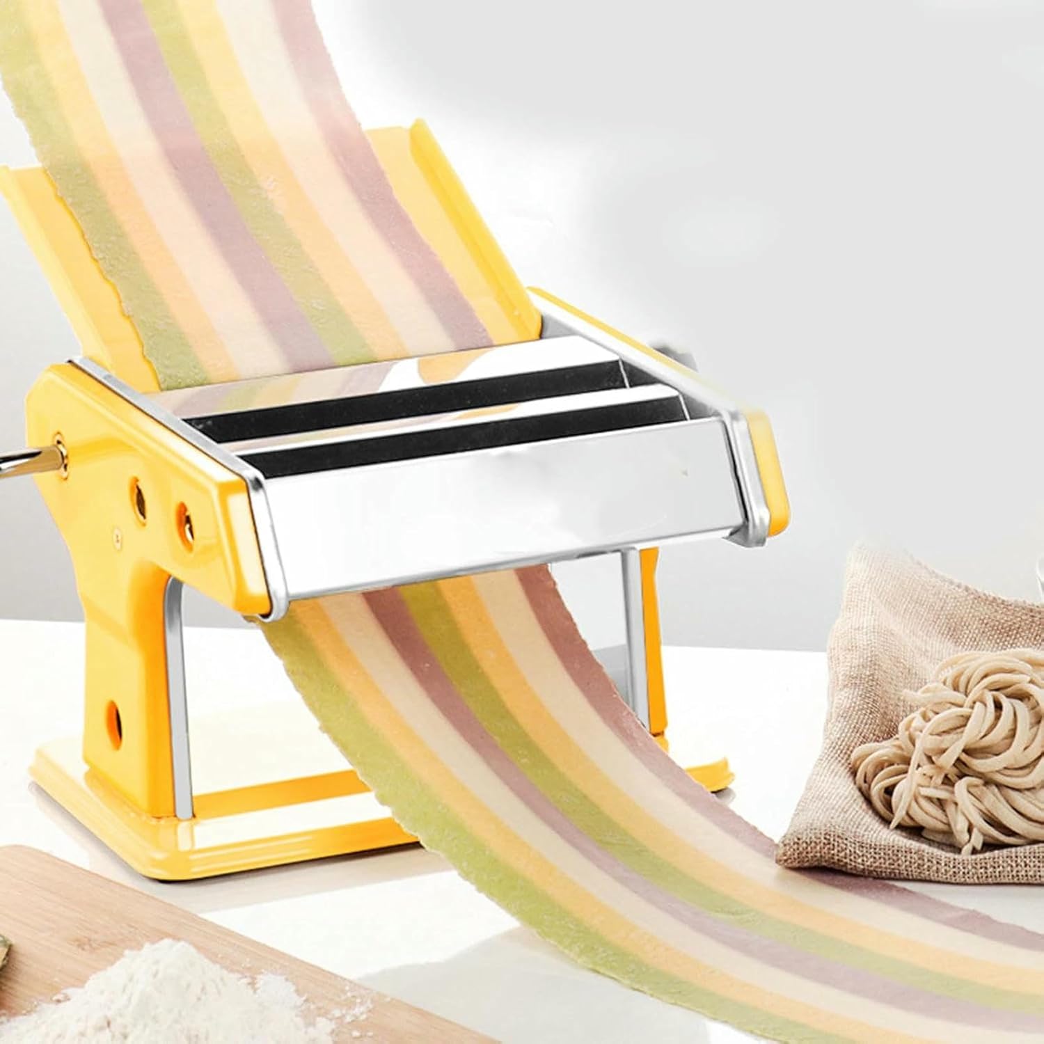 Pasta Machine, Stainless Steel Roller Pasta Maker, 7 Adjustable Thickness Settings Noodles Maker with Hand Crank
