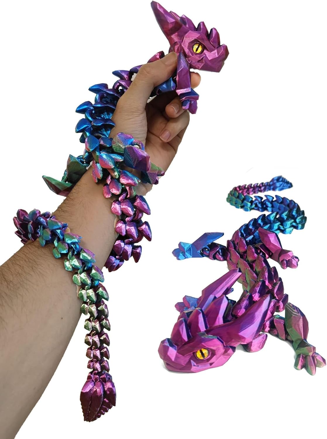 UXBSTM 24in Large 3D Printed Dragon with Eyes, Articulated Fidget 3D Printed Animals, Stress Relief 3D Printed Toy for Anxiety & ADHD, Unique Home Office Décor