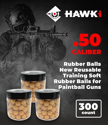 Miniatura 64 de Hawki - Pelotas de goma reutilizables de 0.50 o .43 cali, bolas de goma suave, menos letales para pistolas de paintball negro x 100