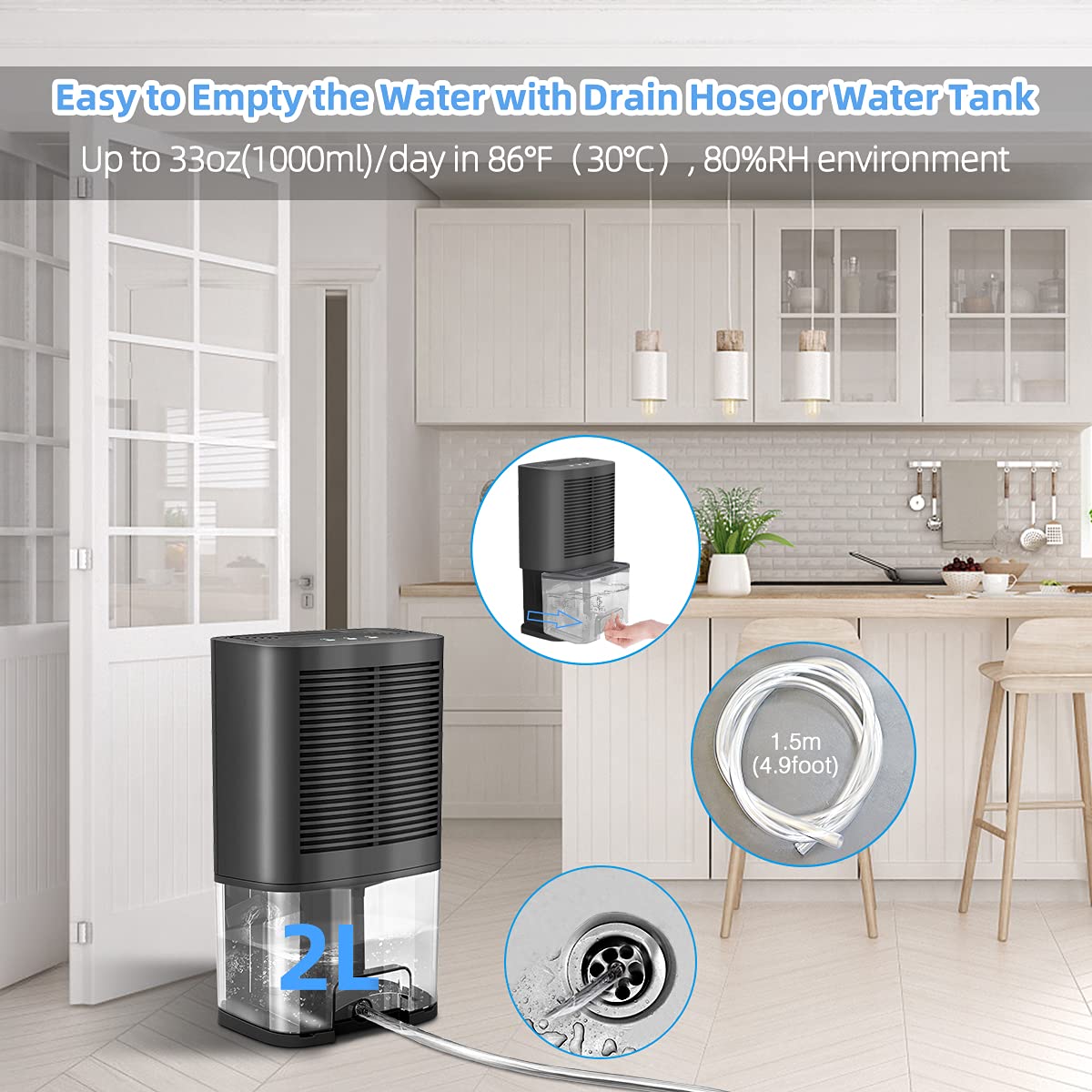 Dehumidifiers with Drain Hose, Small Dehumidifiers for Home 350 sq.ft, Portable Dehumidifiers