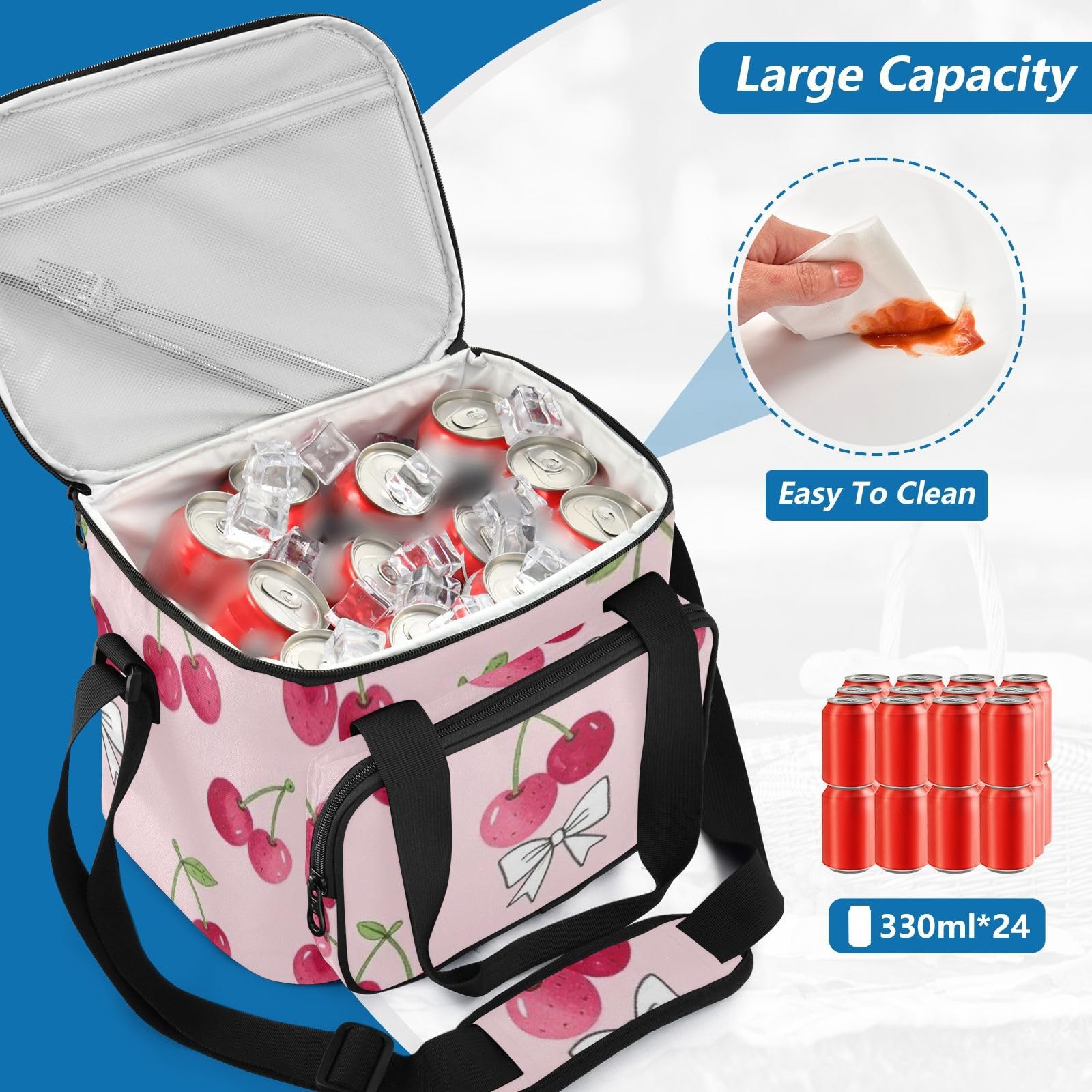 Wudan Blush Cherry Bow Tkanina Termiczna Torba Na Lunch Jeden Rozmiar Ręczny Plaża Pracownicy Biurowi