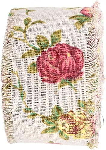 Miniatura 7 de Cinta de arpillera impresa de 32.8 pies, tela de cinta tejida para bricolaje, flor de rosa, correa de yute de arpillera para boda, fiesta, Navidad,