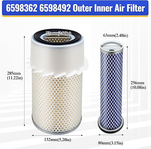 Miniatura 5 de 6598362 6598492 Filtro de aire interior exterior para cargadores Bobcat 641, 643, 645, 741, 743, 751, 753, 763, 773, 7753, 843, 853, 1213, S130,