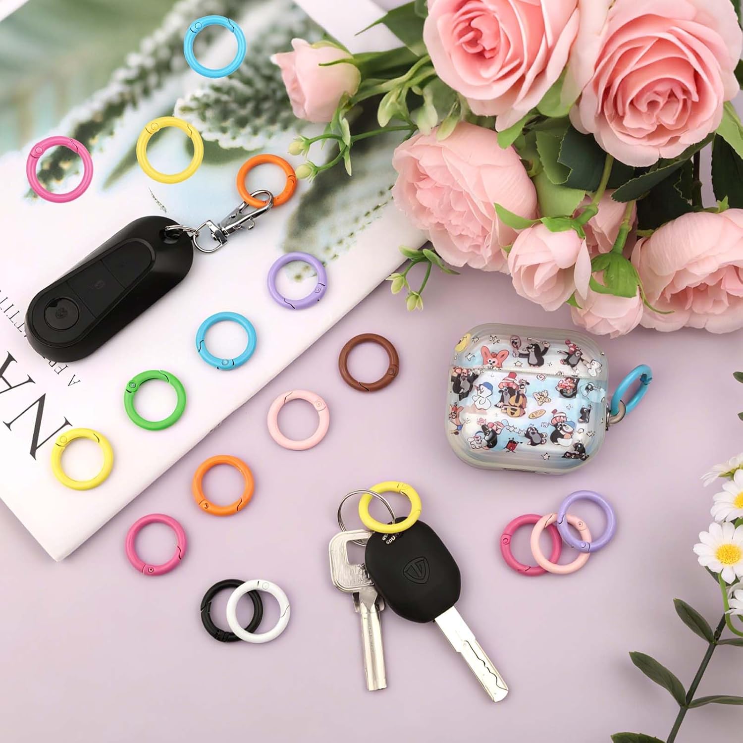 50 Pcs Multicolor Small Round Carabiner Clip, 1 Inch Metal Key Ring Clips, Circle Spring O Ring Clip for DIY Keychain Handbag Purse Dog Crafts - Image 3