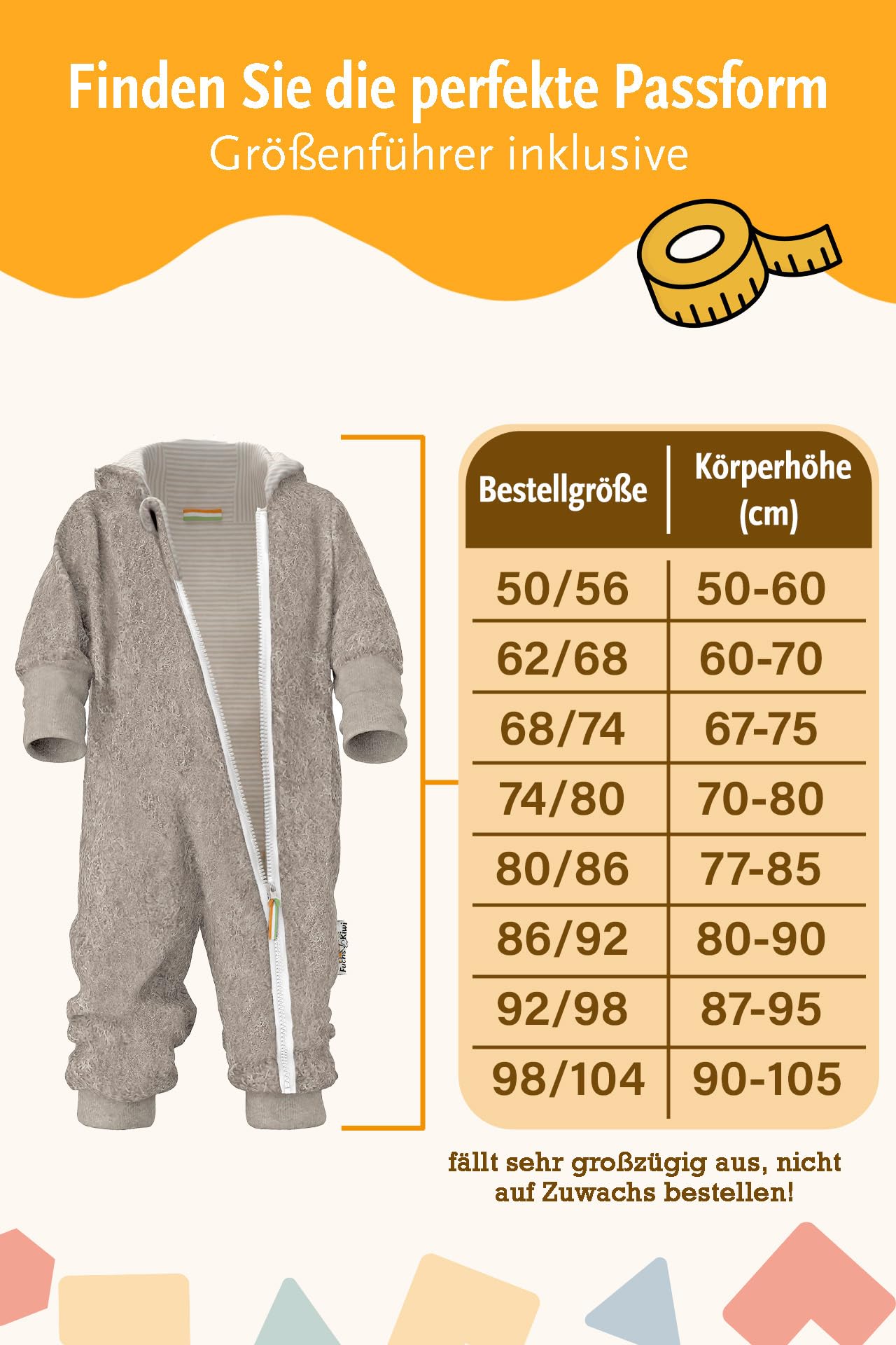 Fuchs & Kiwi Walkoverall Baby – Natur Schurwolle & Jersey Futter – Öko-Tex, Hautfreundlich – Handmade in Berlin – Wollwalk Overall Baby & Kleinkind Unisex – Winter & Herbst