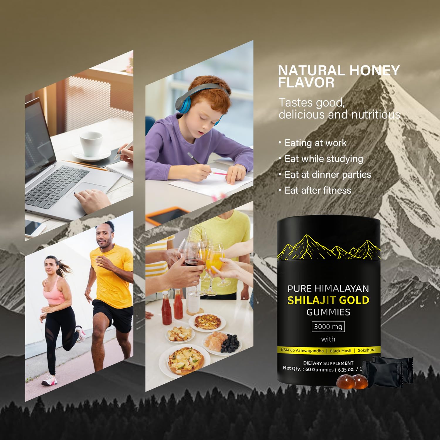 Shilajit Gold Gummies für den Menschen, Gold Seal Pure Shilajit angereichert mit Acid Fulvic, essentiellen Mineralien und 85+ Spurenelementen zur Steigerung der Energie und Immunität (gummies)
