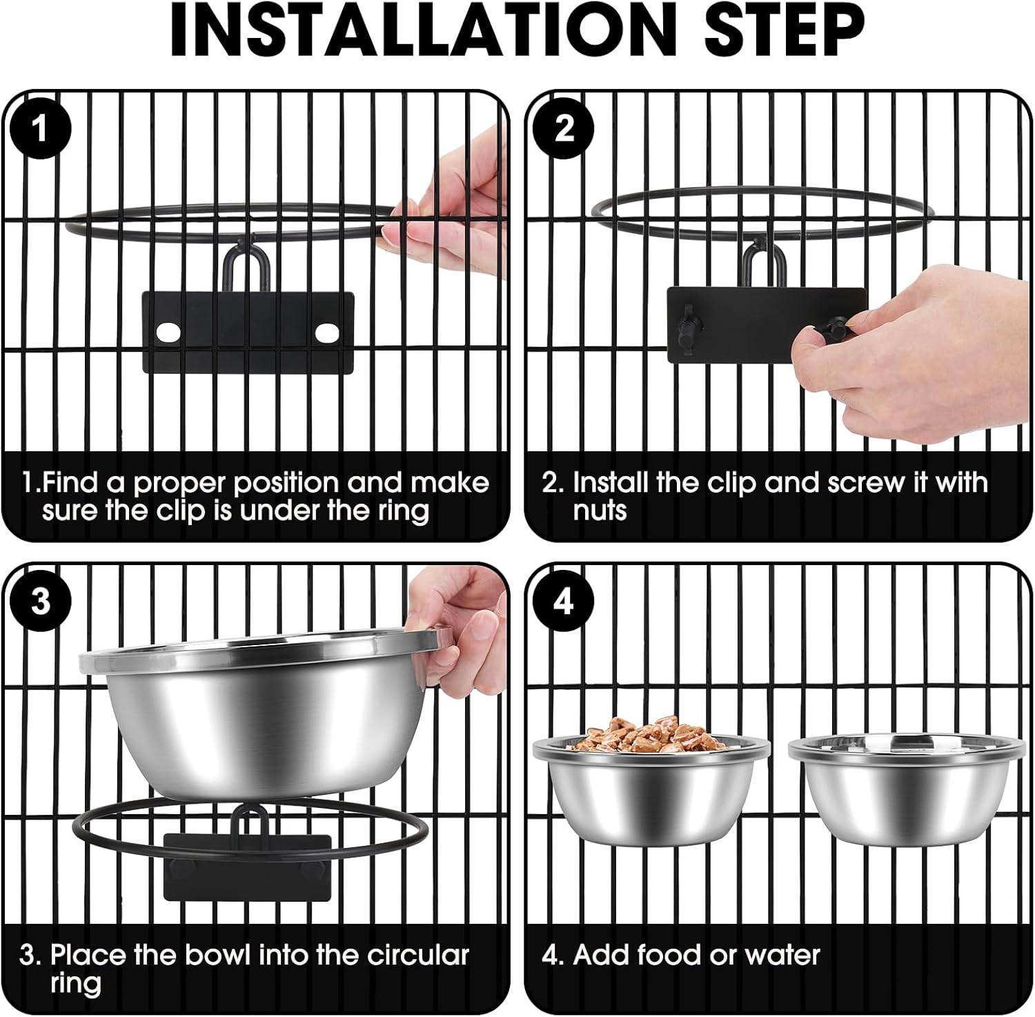 Crate Bowls for Large Dogs, ShineMe Heavy Duty Hanging Dog Bowls for Kennel Cage Crates, No Spill Stainless Steel Dog Crate Water Bowl or Large and Medium Dogs, 56oz, Set of 2