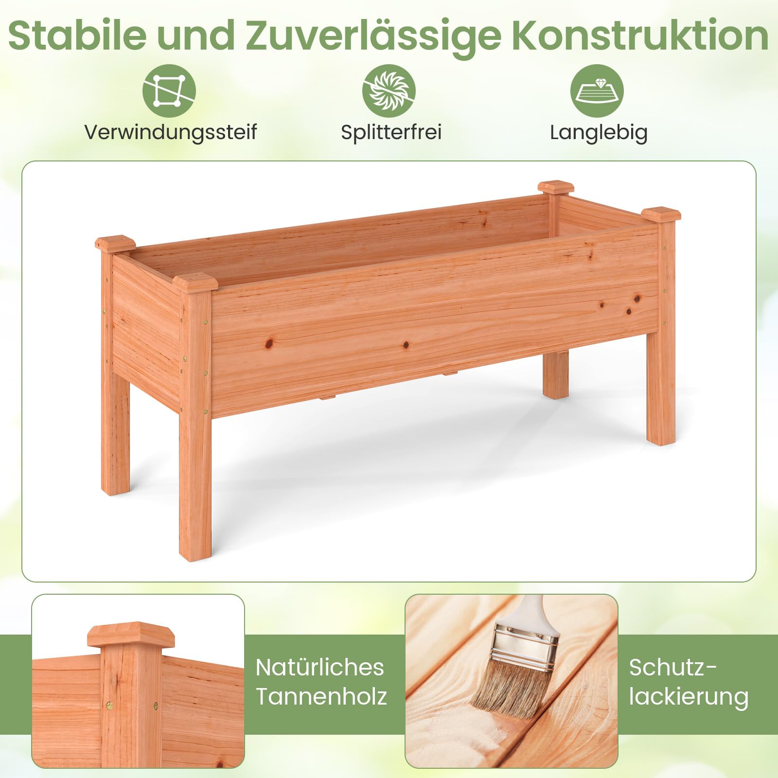 COSTWAY Podwyższona grządka dla dzieci, 120 x 43,5 x 51 cm, obciążenie do 100 kg, donica na kwiaty z otworami odpływowymi, prostokątna grządka na zioła, do ogrodu, na taras, balkon, pomarańczowa