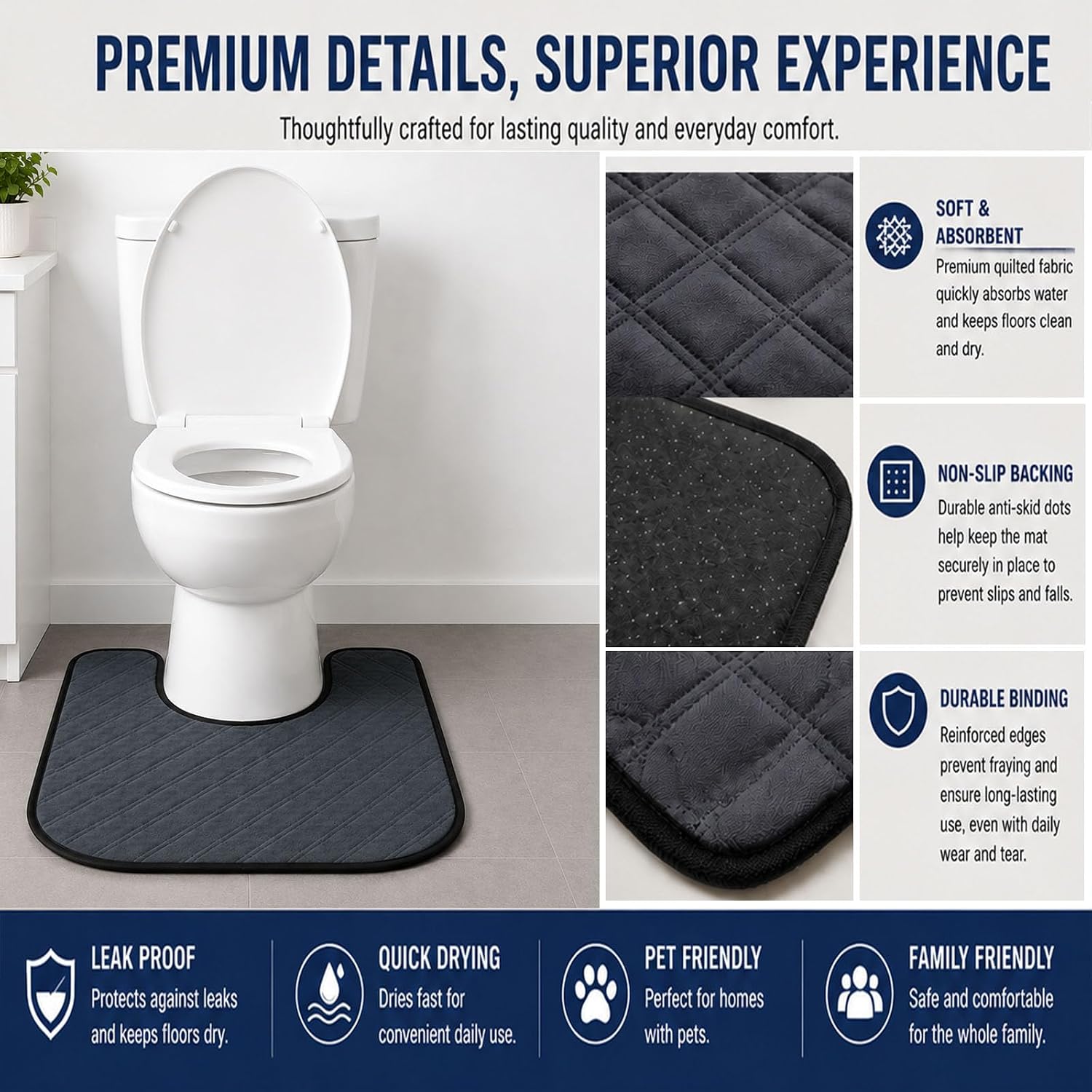 4 Pack Toilet Floor Mat, Washable Potty Training Mats for Toilet
