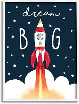 'Dream Big Sentiment Rocket Blast Off Starry'| Framed Giclee Art | Stupell Industries | White, 11 x 14 Inches, Easy to Hang and Sturdy, Made in USA, by Elizabeth Tyndall