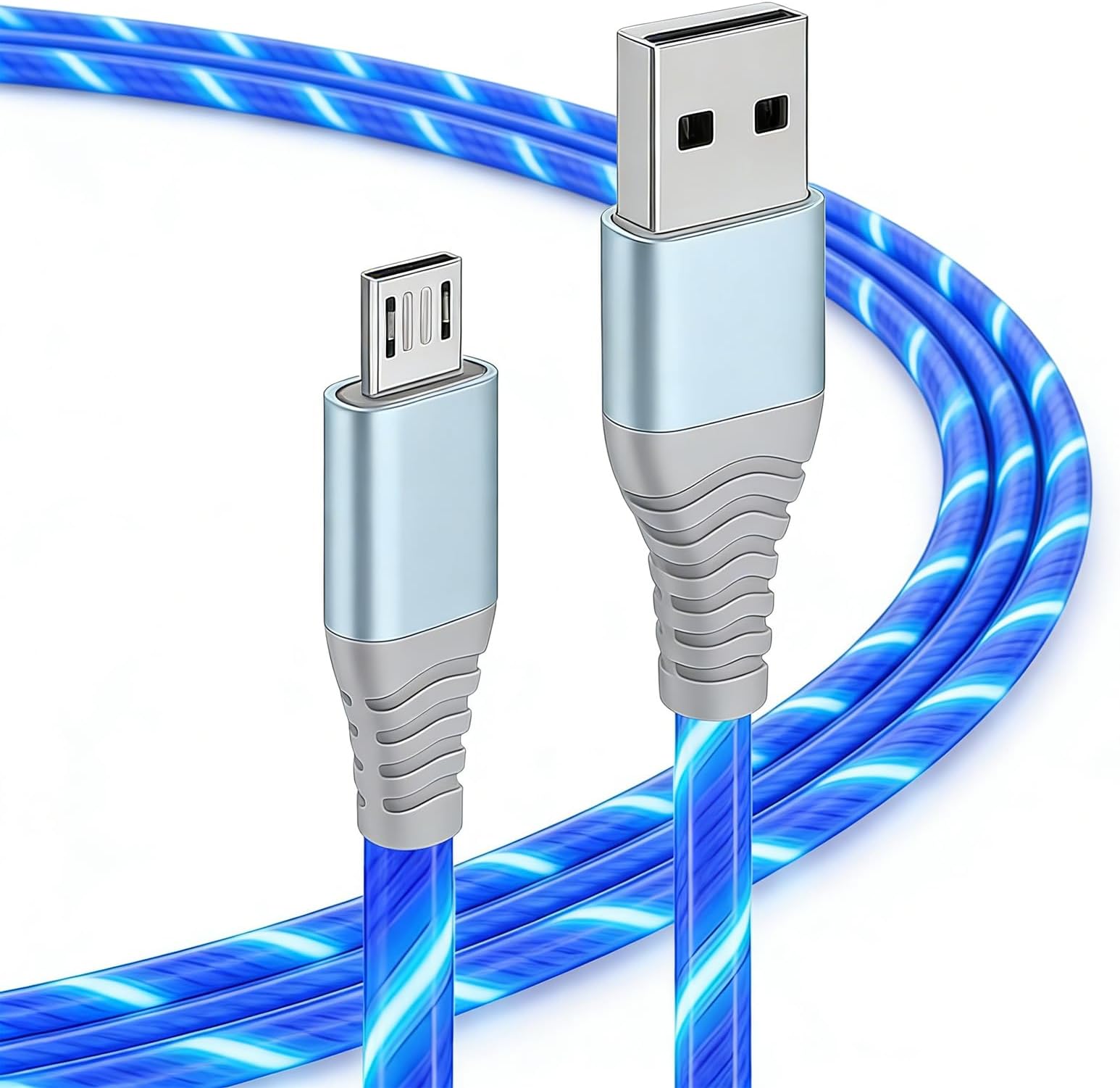 2m Light Up USB to Micro-B Charging Cable Glowing Charger Cord 60W 5A Fast Charging Data Transmission Lead Illuminates at Night Charging Cable for Smartphone, Laptops, Game controller