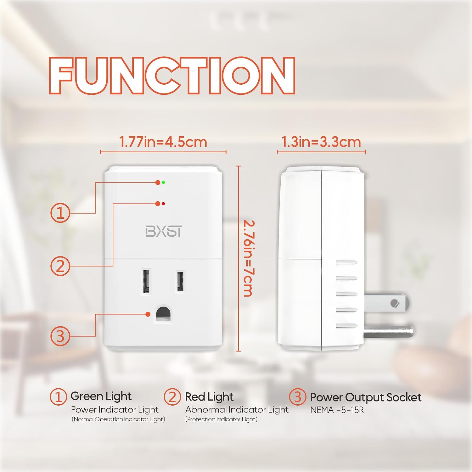 BXST 918J Single Outlet Surge Protector for Home Appliance Small Multi Function Plug with Surge Protection Wall Mount Power Suppressor for Refrigerator, TV, PC, Xbox, PS5, 120V, 1800W, 2 Pack