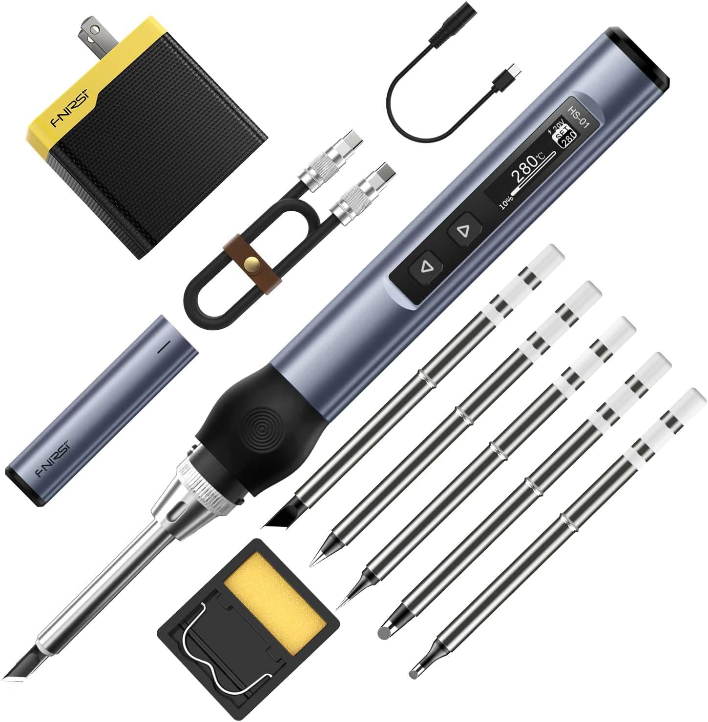 FNIRSI Soldering Iron Kit, DC/PD(96W/65W) Mini Digital Soldering Iron, 180-780℉ Fast Heating, 6 Soldering Tips, Digital OLED Screen Display, Auto Sleep (With Power Adapter)