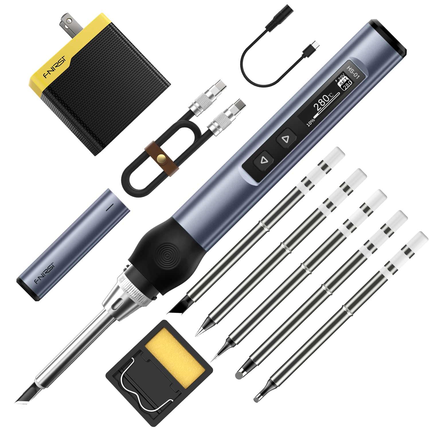 FNIRSI Soldering Iron Kit, DC/PD(96W/65W) Mini Digital Soldering Iron, 180-780℉ Fast Heating, 6 Soldering Tips, Digital OLED Screen Display, Auto Sleep (with Power Adapter)