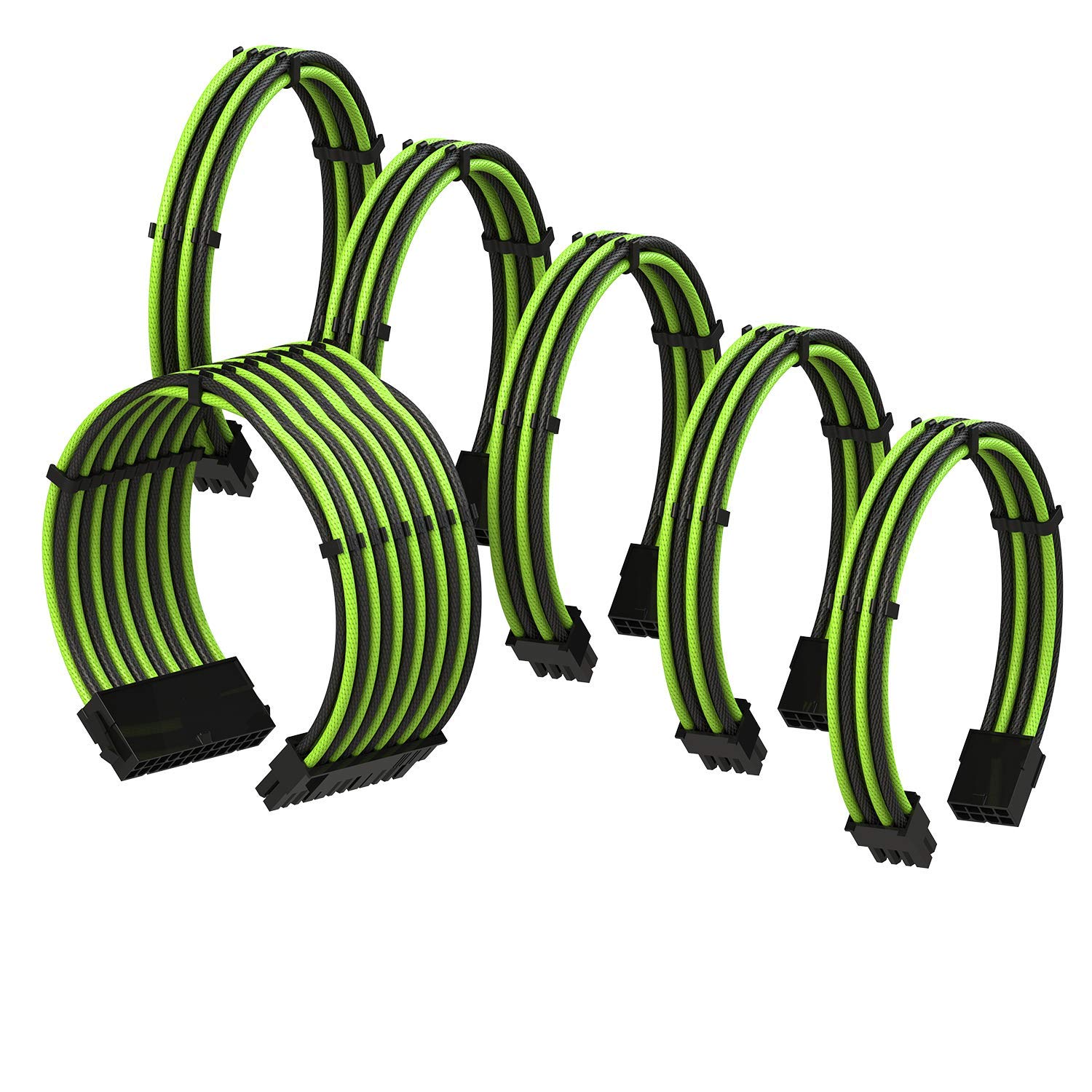 LINKUPPSU Cable Extension Sleeved Custom Mod GPU PC Braided w/Comb Kit - Compatible with RTX3090┃1 x 24 P (20+4)┃2 x 8 P (4+4) CPU┃3 x 8 P (6+2) GPU set┃30CM 300MM - GreenBlack