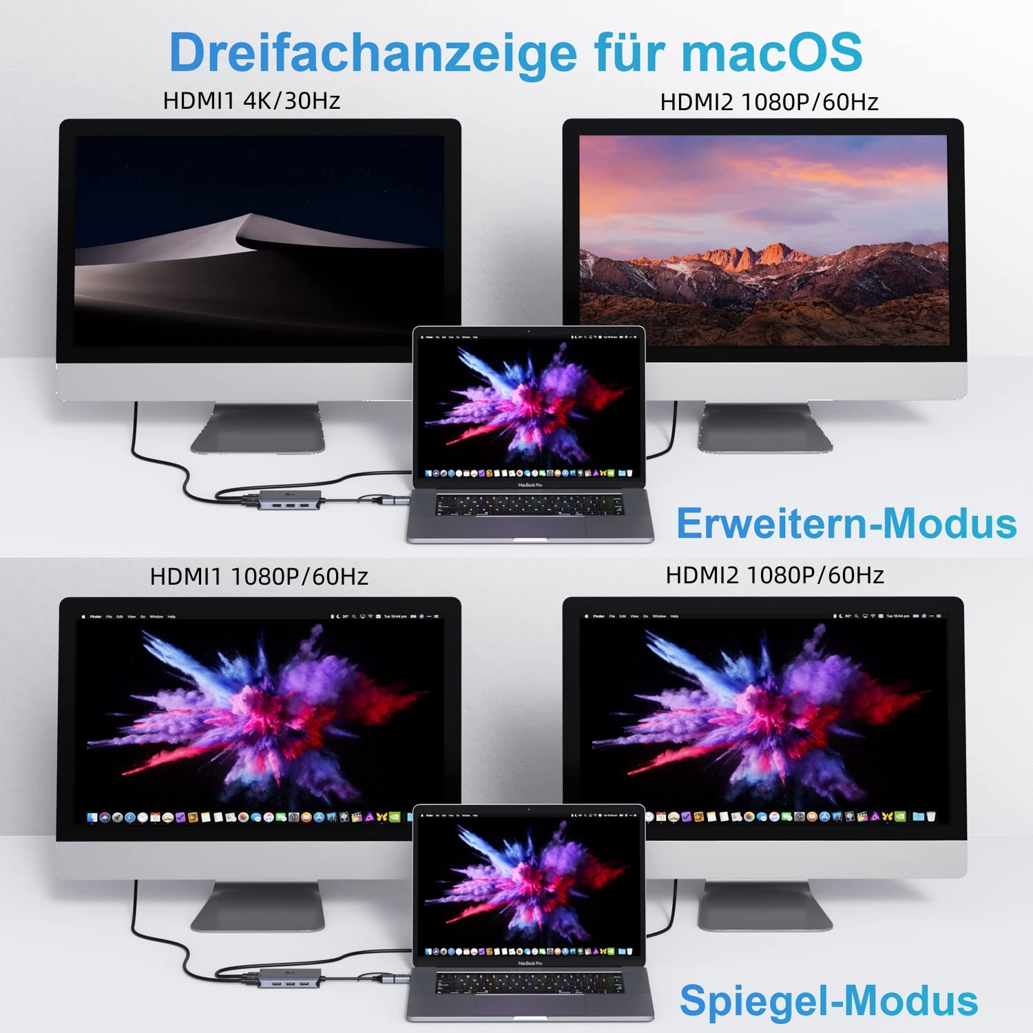Koncentrator USB C 2 HDMI, USB A na Dual HDMI, stacja dokująca USB C 2 HDMI, 3 USB 2.0, podwójny monitor, rozdzielacz HDMI, kompatybilny z MacBook Pro/Air/M1/M2, koncentrator USB A, kompatybilny z Dell / HP