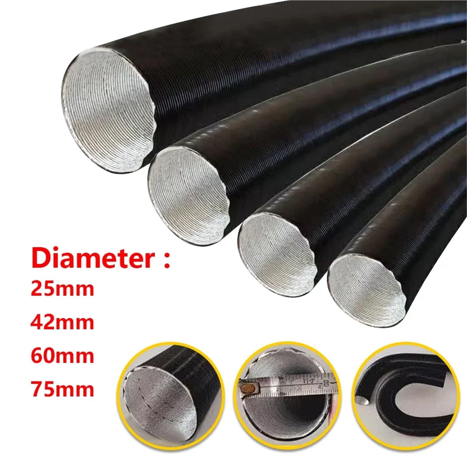 Wąż Do Ogrzewania Postojowego Webasto Eberspacher O Średnicy 25 Mm, 42 Mm, 60 Mm I 75 Mm, Długość 100–500 Cm, Z Możliwością Przedłużenia.(75mm Length 200cm)