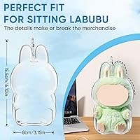 Vista 2 de Funda protectora para figura sentada Labubu – Caja de almacenamiento portátil de PVC transparente con llavero, resistente al polvo y a los arañazos