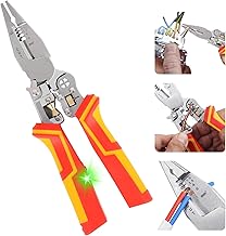 9 in 1 Wire Stripping Pliers with Electricity Measurement, Automatic Wire Stripping Pliers for Cutting and Pulling, Voltage Tester Pliers for Scraping and Pressing Wires (A)
