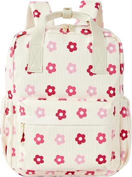 Corduroy Toddler Backpack Bookbag School Bag for Toddlers Girls and Boys 2-4 Preschool Daycare Kindergarten 13 H Lightweight Fits for Folder13, Floral-Beige Corduroy
