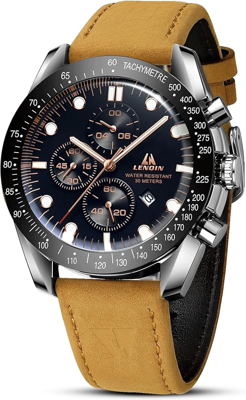 LN LENQIN Relojes para hombre Reloj de cuero Reloj de cuarzo analógico luminoso para hombres | Relojes de pulsera de lujo para hombre, resistentes al agua, informales, de negocios, a 30M, con fecha