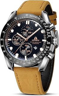LN LENQIN Mens Watches Analog Quartz Watch for Men Casual Fashion Business Waterproof Men's Wrist Watches with Leather Strap