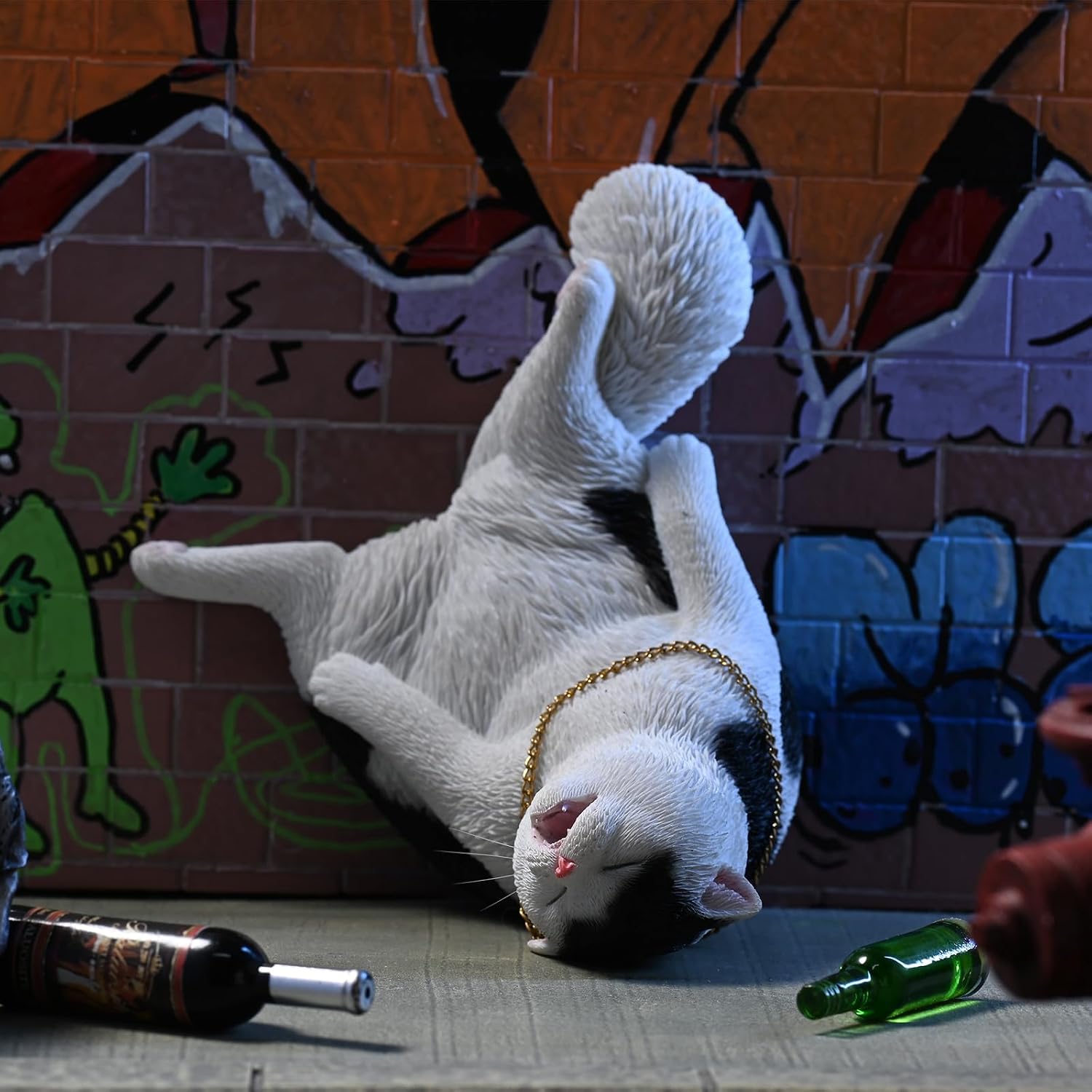 MMOS X JXK Drunking Cat Statue Resin Cat Figurine for Table Decor Durable Polyresin with Intricate Details Gifts for Cat Lovers
