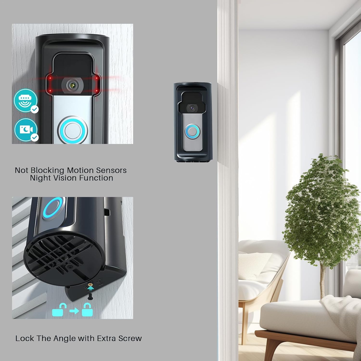 Video Doorbell Mount,Adhesive Ring Doorbell Holder for Apartment - Apartment Door Bell Stand for Wall Outdoor Protection Safety Front Commercial Home Business Renter