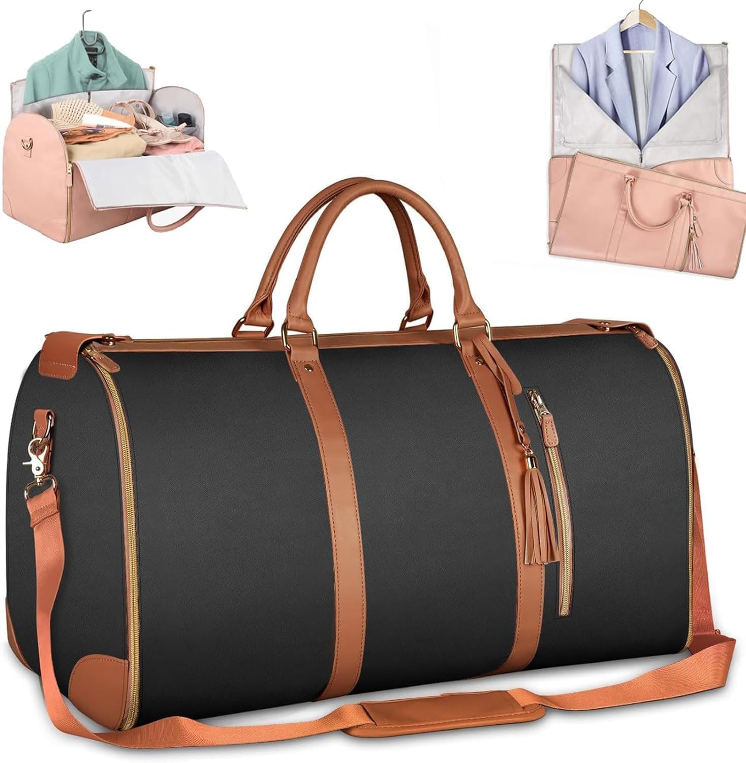 Lucshy Travel Bag Garment Bag for Travel 3 in 1 Travel Her Foldable Clothing Bag Hanging Suitcase Suit Duffel for Carry On/Garment Bag (white)