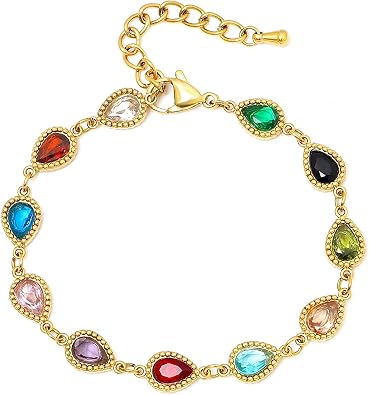Gold Link Bracelets for Women Multicolor Crystal Bracelet Boho Colorful Rhinestones Chain Bracelets