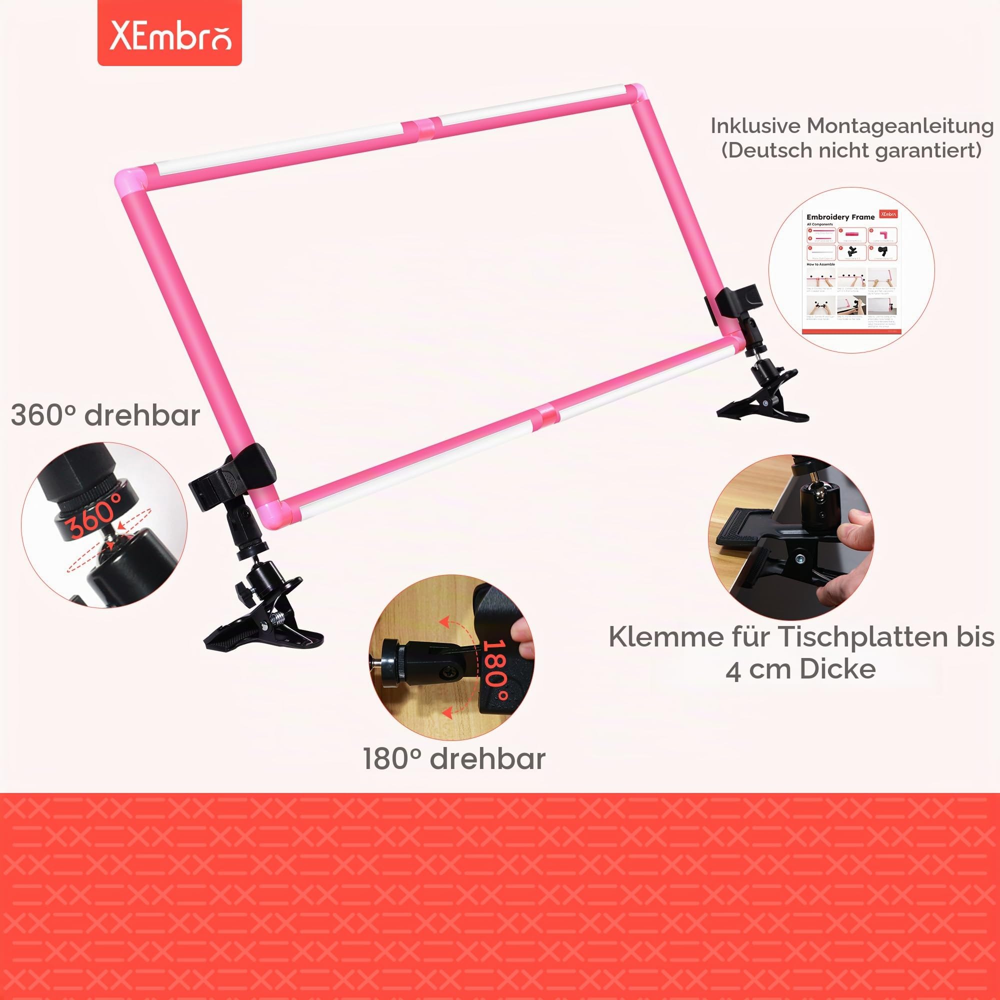 XEmbro Großer Stickrahmen, verstellbarer Kreuzstich-Rahmen, Kunststoff-Clip-Rahmen für Stickerei, Stanznadelrahmen, Schnörkelrahmen für Kreuzstich, Handarbeiten (87 x 36 cm)