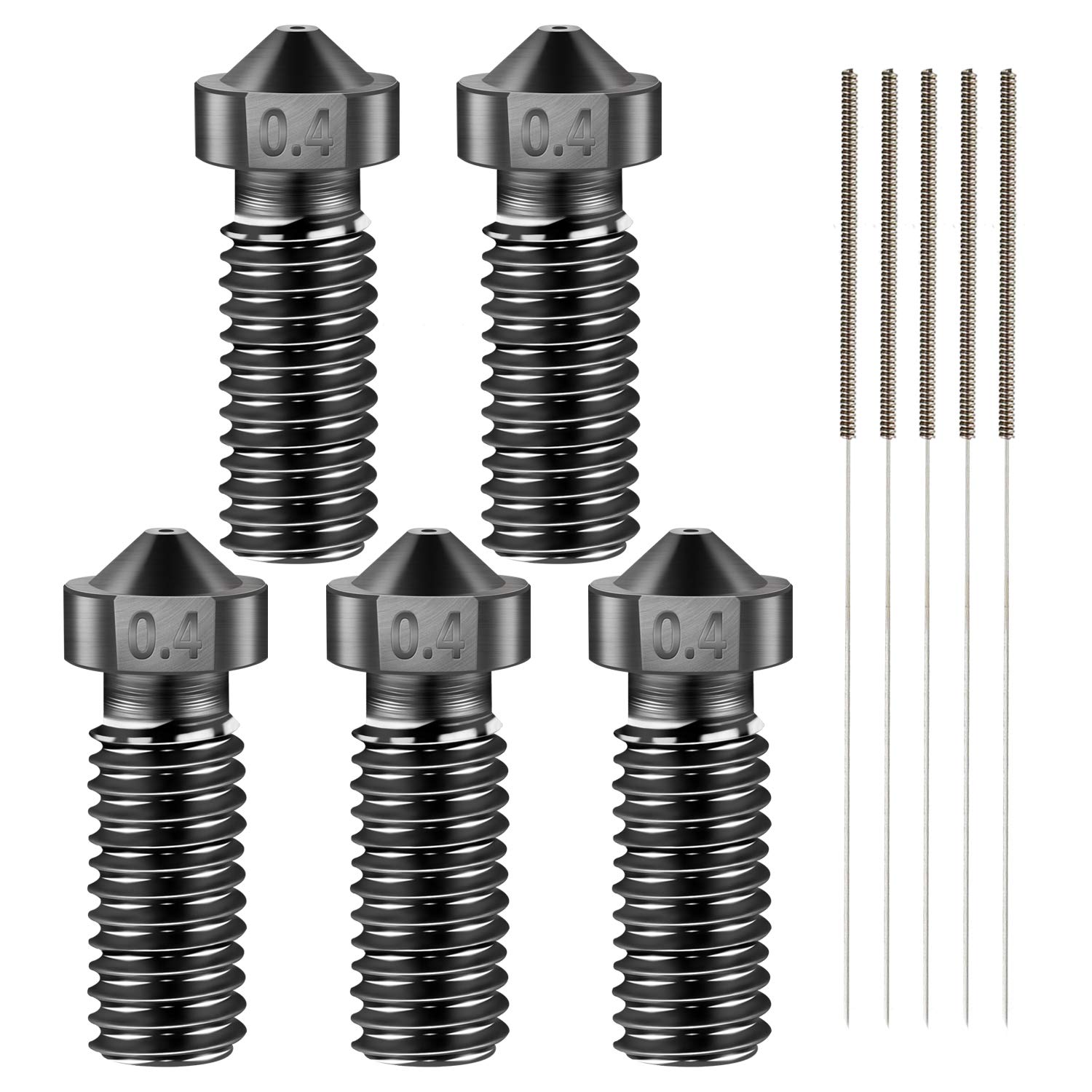 SIMAX3D 5PCS Volcano Nozzle 0.4MM,M6 Hardened Steel Printed Head for J-Head Hotend Extruder Parts,Compatible Artillery/Sidewinder 3D Printer.