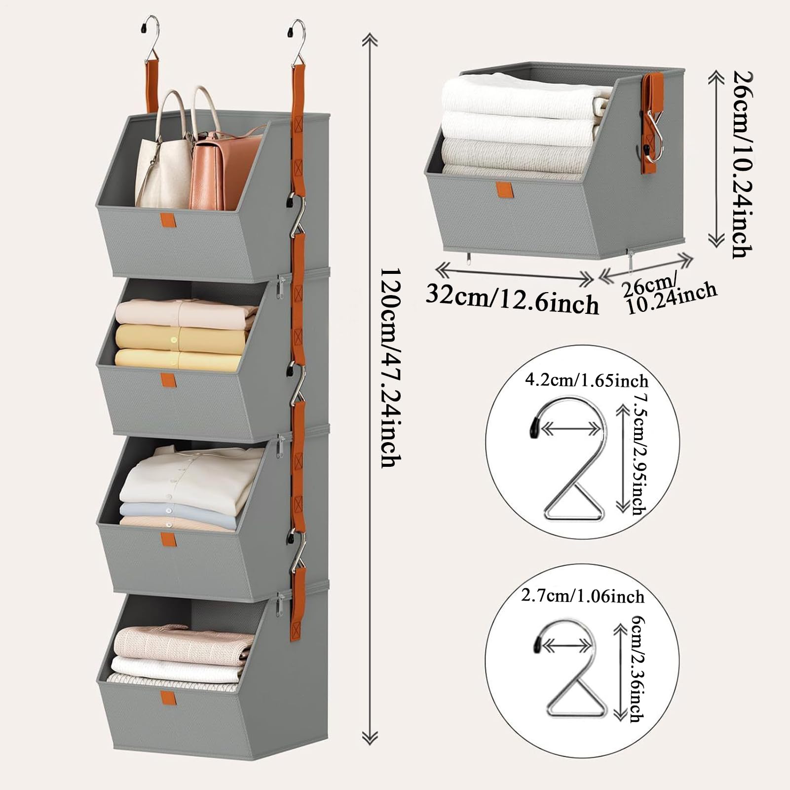 Hängeregal Schrank Organizer mit 4 Fächern, Kleiderschrank Organizer Hängend, Hängeregal Stoff Closet für Schlafzimme Wohnwagen Camping