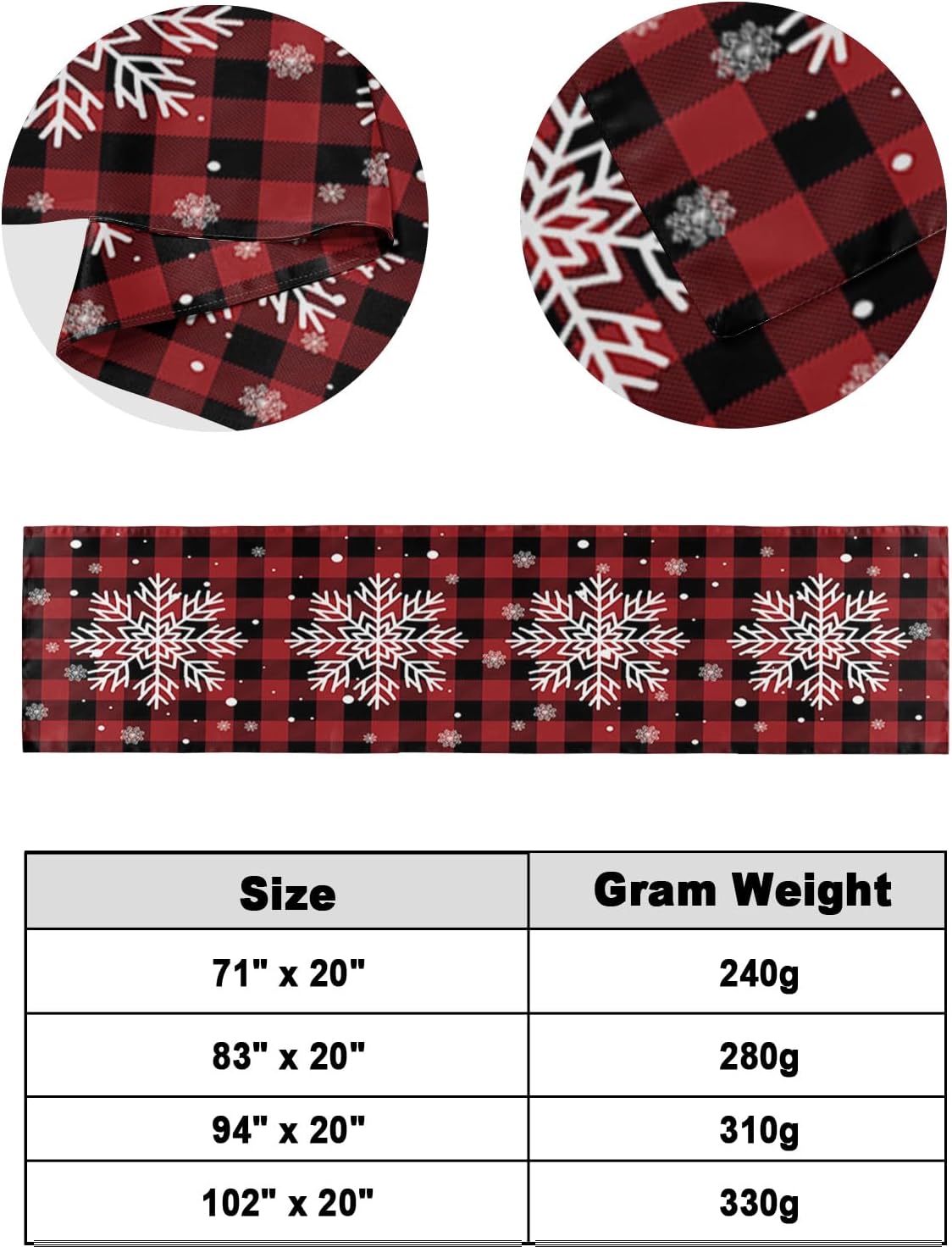 Bed Runner Scarf, Merry Christmas Snowflakes,Buffalo Plaid Red Black King Bed Bedding Scarves Cover Decorative Bed Scarf for Home Hotel Guesthouse Bedroom Wedding Room Guestrooms 94"x20"