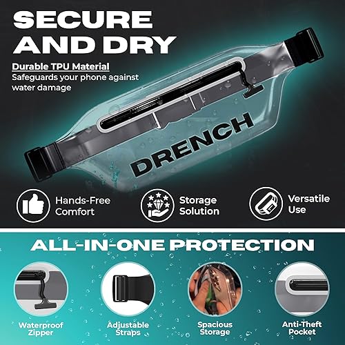 Miniatura 4 de Drench Bolsa 100% impermeable, cangurera con pantalla táctil, funda transparente para teléfono celular para artículos esenciales de playa, bolsas
