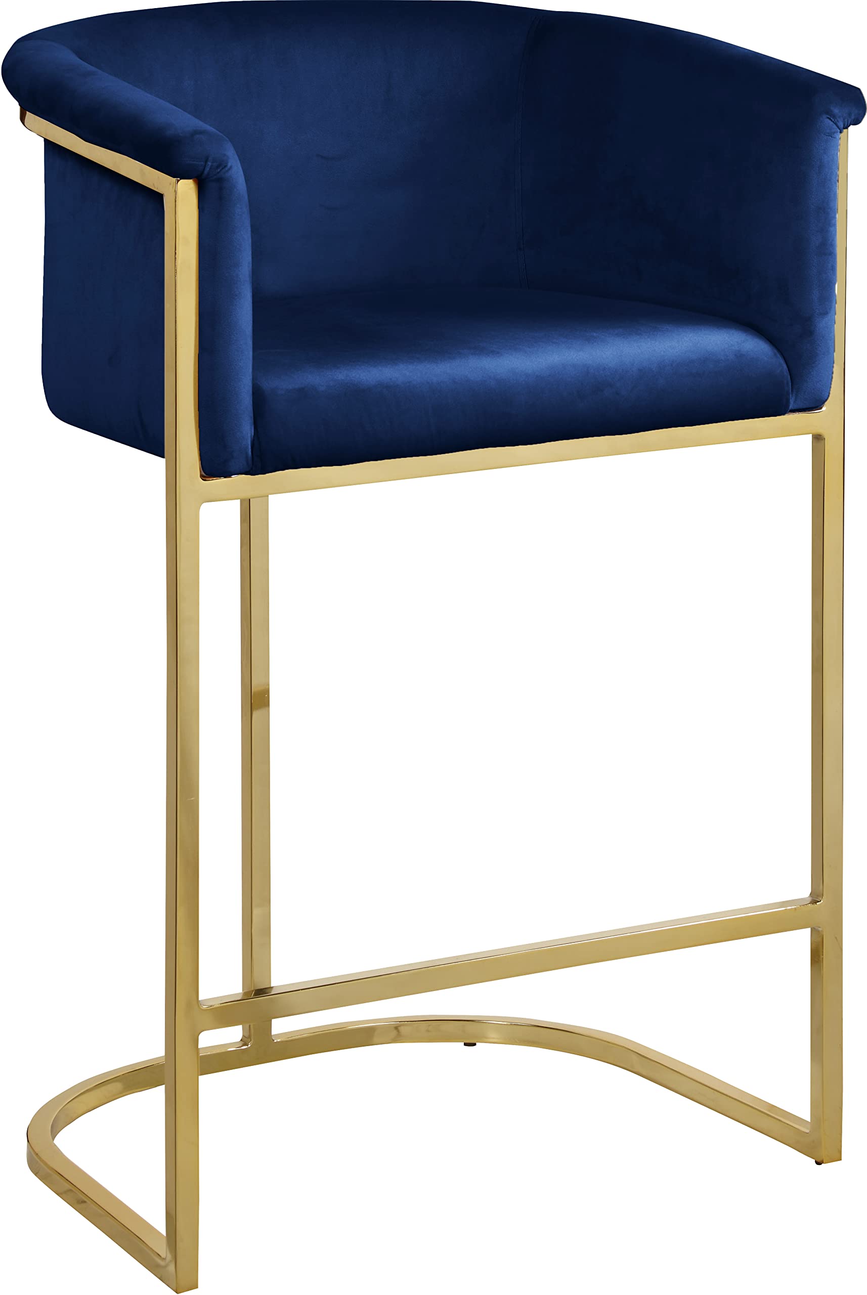 Meridian Furniture Donatella Collection Modern | Contemporary Velvet Upholstered Counter Height Stool with Durable Steel Base in Gold Finish, Navy,