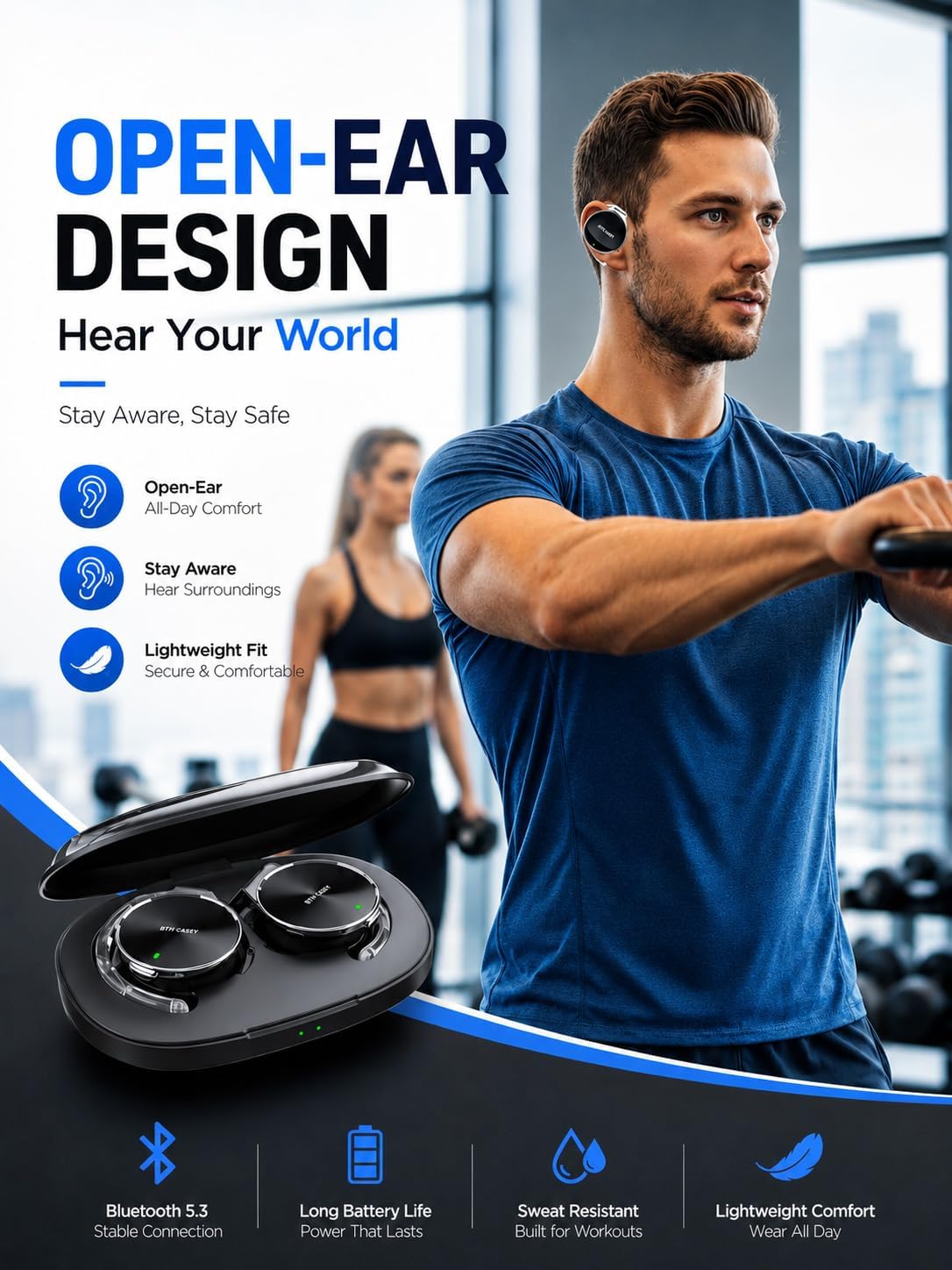 On Ear Bluetooth Headphones 5.4, Open Ear Headphones Wireless with 4 Microphones, Water-Drop Shaped Clip On Noise Cancelling Sport Headset Bluetooth, Comfort Fit Earphones with Long Battery Life